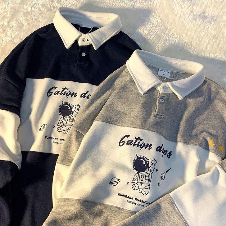 Women's Casual Oversize Pullover Hoodie Loose Polo Sweatshirt with Letter Printed