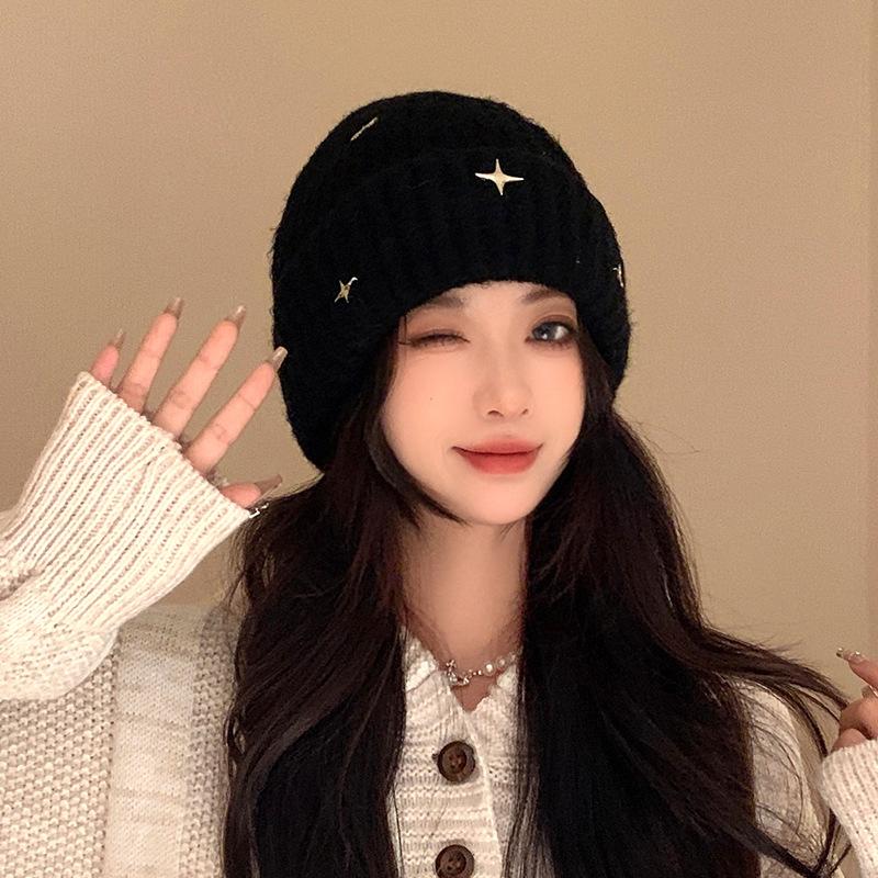 Knitted Hat for Women Showing Their Faces Small Bag Head Hat  Autumn and Winter Ear Protection and Warm Wool Hat Fashionable and Versatile