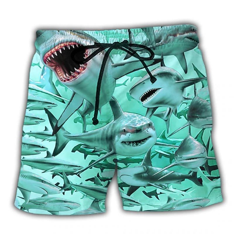 New Men's Board Short Swim Shorts Swim Trunks Drawstring Shark Graphic Prints Quick Drying Casual Holiday Hawaiian Shorts