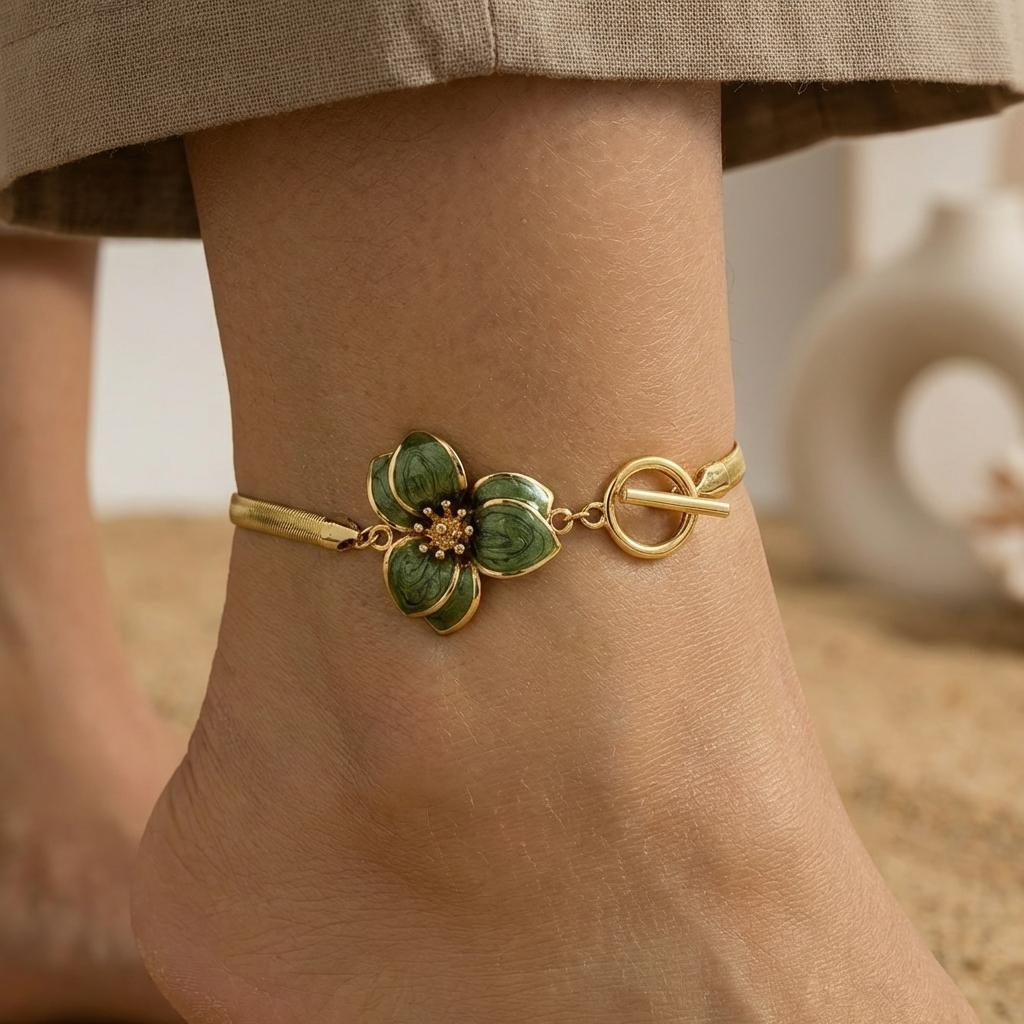 Elegant Chic Flower Snake Bone Chain Anklet for Women Fashion Enamel Flowers Bracelet On The Leg Beach Barefoot Sandal Jewelry