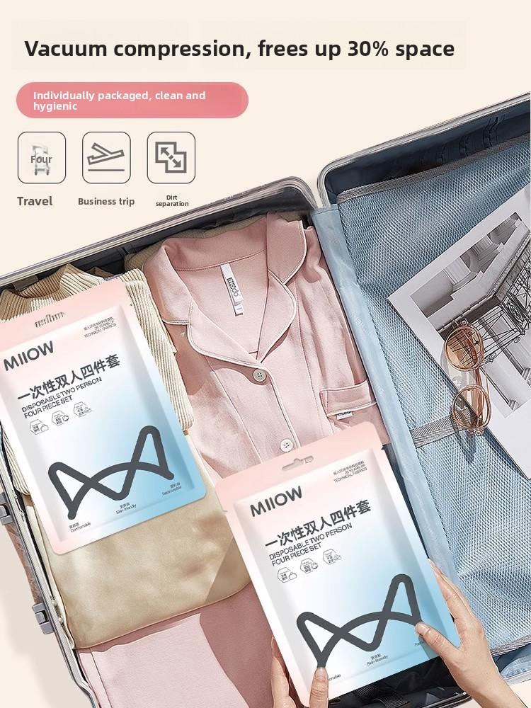 Person Disposable Bed Linens Four-Piece Set Hotel Travel Dirt Resistant Tee-Piece Set One-Time Use Quilt Cover Pillowcase