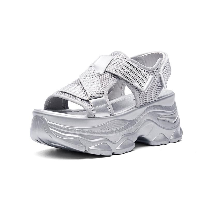 

Sports sandals women s 2025 summer new hollow breathable thick-soled muffin casual height increase Roman casual shoes 39 серебряный