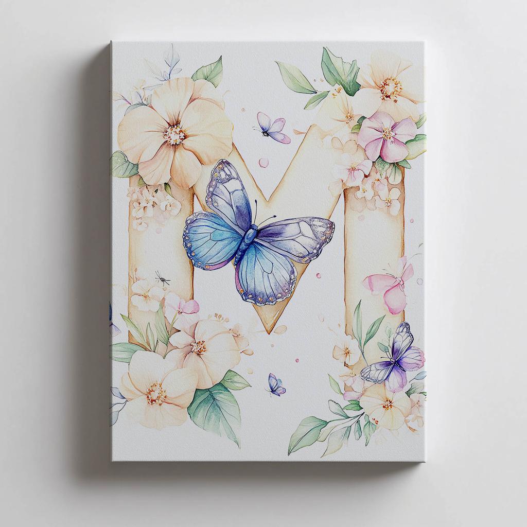 Plakat Litera M Z Kwiatami I Motylem Plakat Litera M Z Kwiatami I Motylem, 30X40 Cm, Bez Ramy, Papier Matowy 230 Gsm