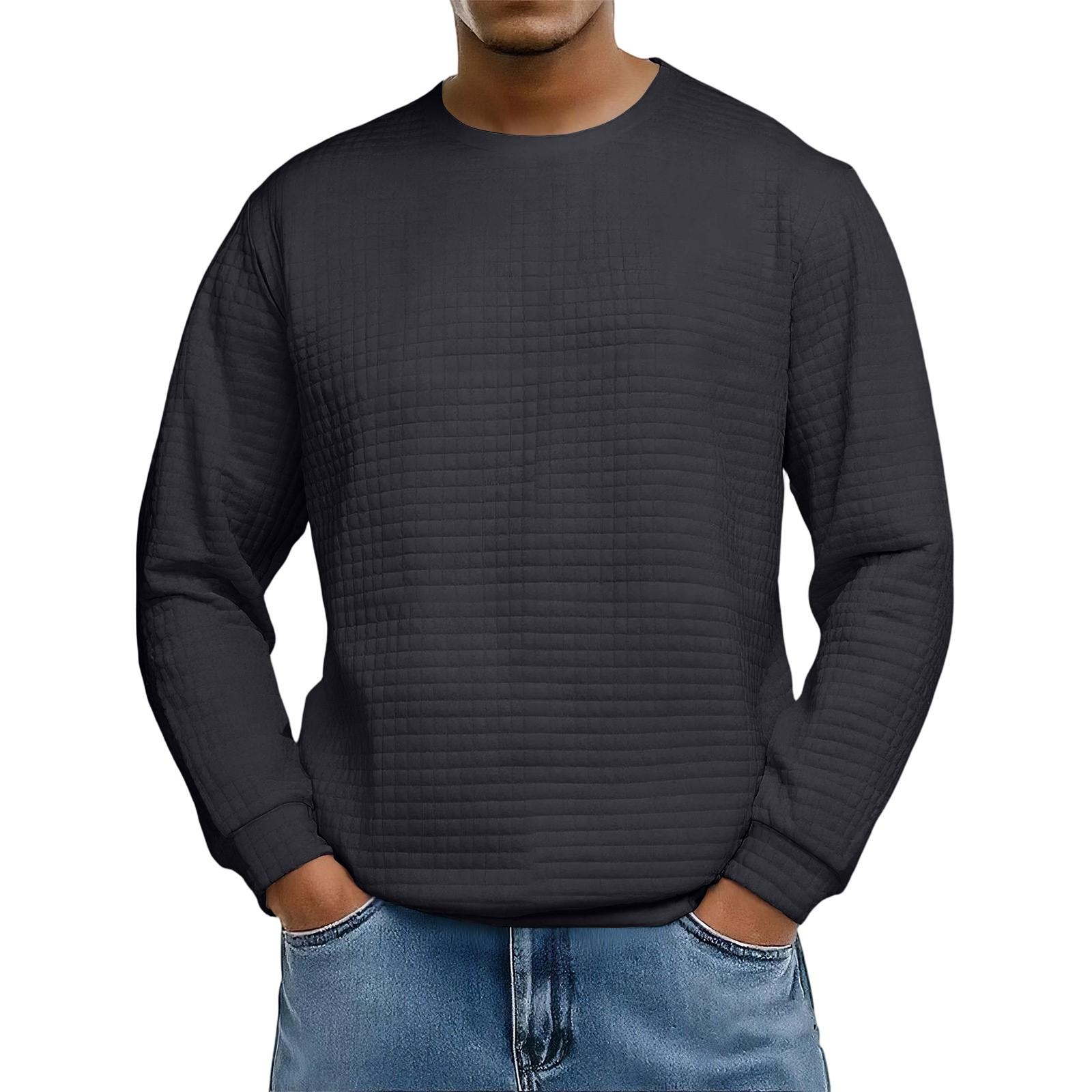 

Men s Loose-fitting Casual Waffle-weave Neck Long-sleeved Top L чорний