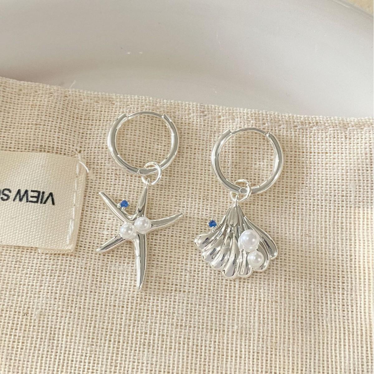 French Asymmetrical Starfish Shell Earrings: Resort Style, High-End, Chic & Sweet Design