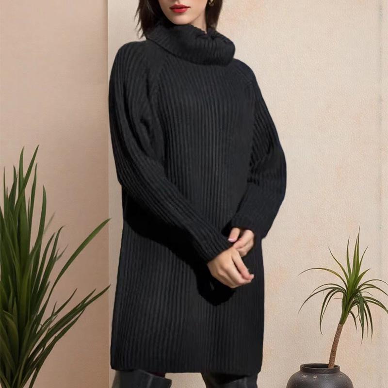 Cross-border Winter 2025 New Turtleneck Knitted Straight Long Dress Women's Lazy Wind Knitted Dress