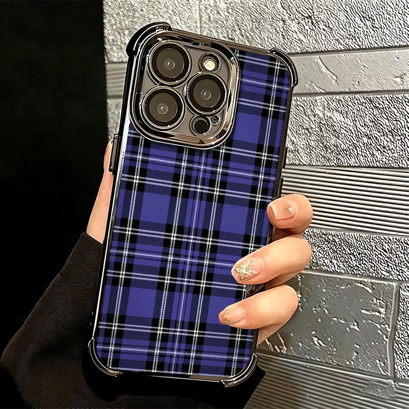 Clan Stewart Tartan Plaid Pattern Soft Phone Case For iPhone 15 16 17 Air 14 Pro Max 16E Plus 13 12 Mini Plating Anti-Fall Funda