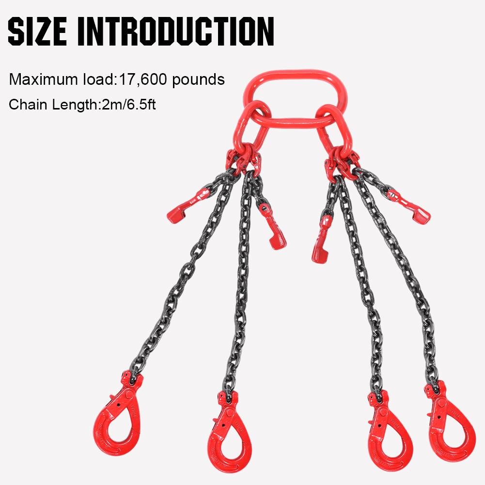 Lifting Chain Sling Lifts 17600 pounds Heavy Duty With 4 Legs Grade Hooks and Adjuster G80 Alloy Steel for Garage Lifting Forkli