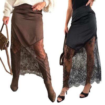 Herbst- und Winter-Neuheiten für Damenbekleidung, sexy Spitzen-Patchwork-Mittel- und Langrock, Hüftwickelrock