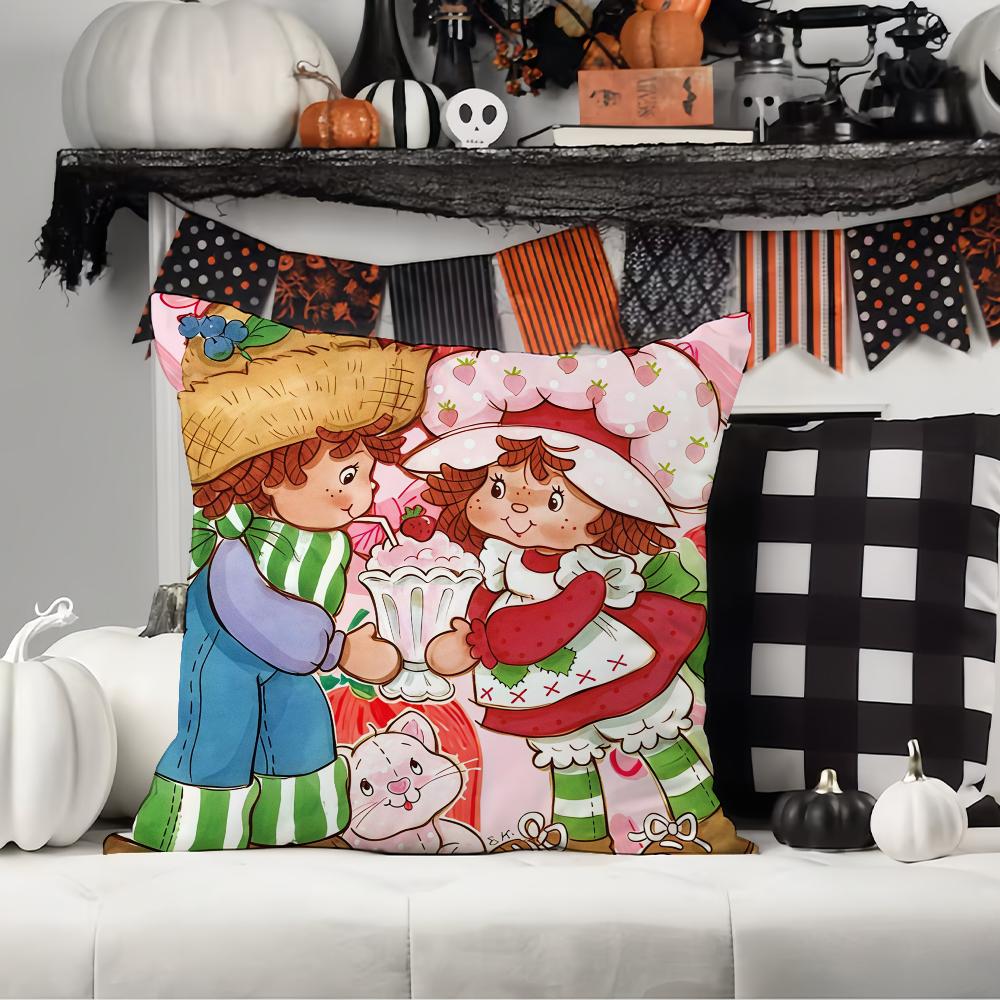 Cute S-Straw B-Berry Girl  Pillow Case Office Cushions Suitable For Sofa Car Bedroom Decorative Cushion Cover