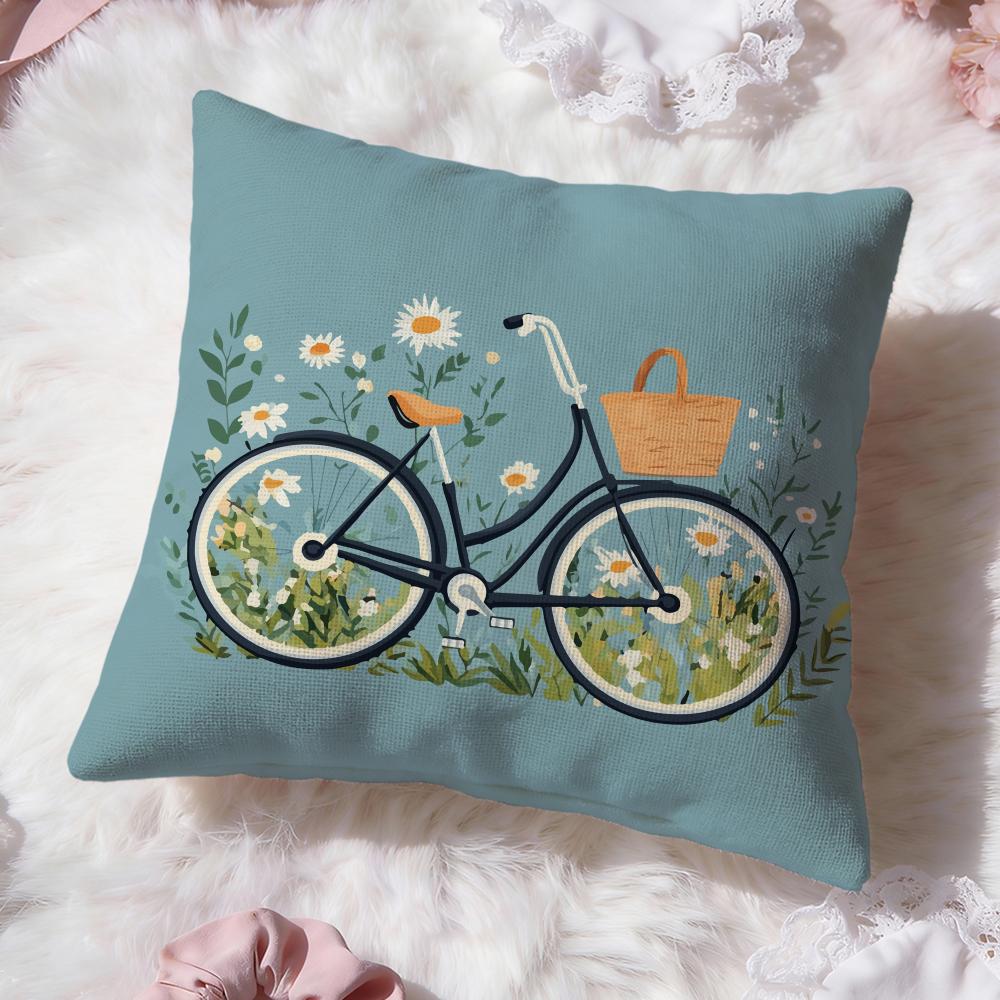 Popular Country Flower Bicycle Cushion Cover Soft Washable Pillow Case Multi-Scene For Couch Bed Travel Office Use