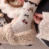Grey Coffee-colored Wool Socks for Women, Winter Thickened Warm Cashmere Socks, Cartoon Striped Polka Dot Mid-calf Socks