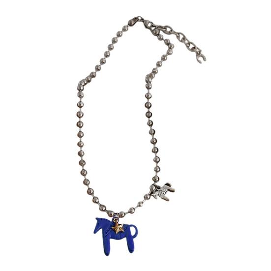 Coated Horse Pendant Necklace Bright Color Cute Horse Charm Necklace for Women Men Bead Chain Necklace