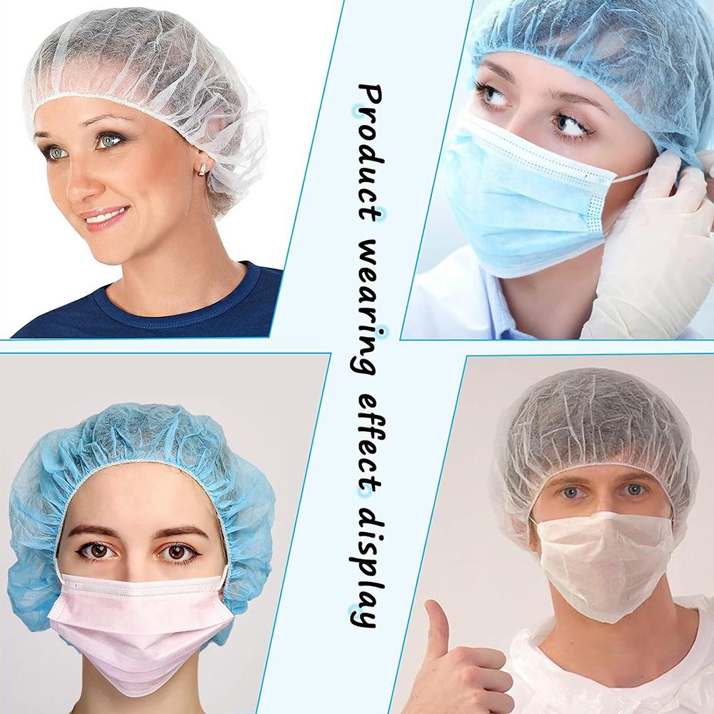 New 100pcs 21inch Disposable Bouffant Caps Hairnets for Food Service, Labs, Hospital