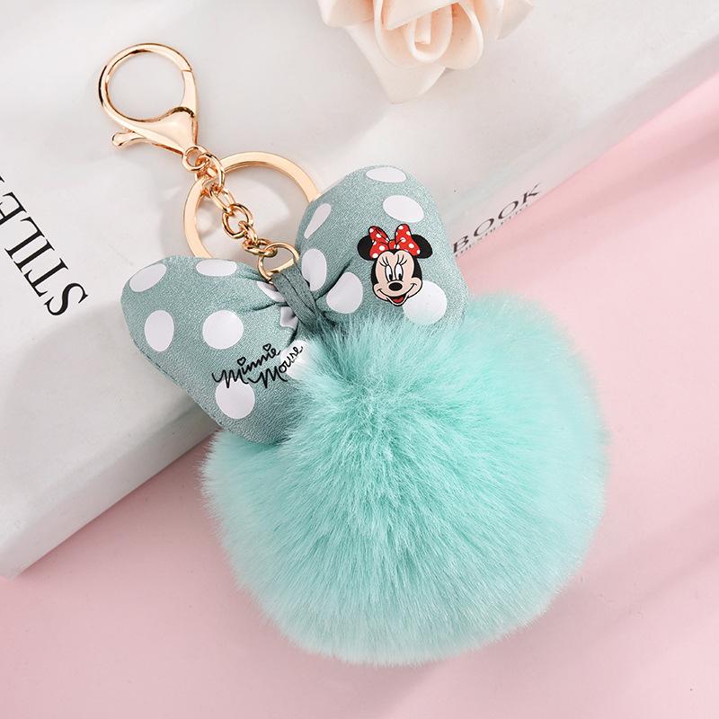 Minnie Plush Keychains Cartoon Polka Dot Bow Pom-Pom Key Ring Pendant Car Bag Ornament Girl Child Gift Toy