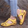 Summer Women Wedge Sandals Flower Vintage Closed Toe Shoes Adjustable Hook Loop Wedges Women Hole Shoes Casual Platform Sandals