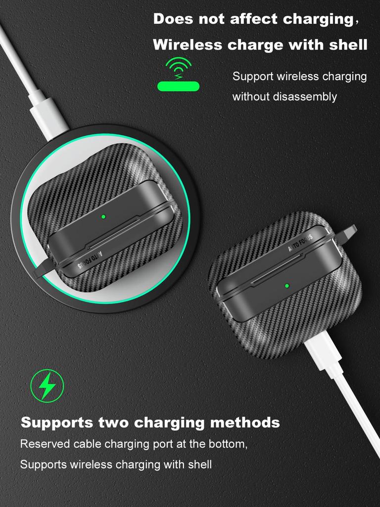 Waterproof Carbon Fiber Texture Soft Silicone Earphone Case With Keychain Hook For Apple Airpods Pro 2 Generation 2nd Air Pods 3 Gen Shockproof Cover
