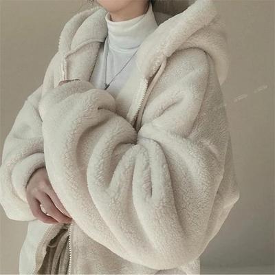 Lammfellmantel Herbst Winter Plus Samt Neues Sweatshirt Lockerer Cardigan Top Reißverschluss Kurz