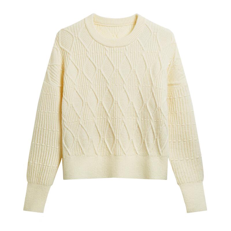 Women's Diamond Cable Knit Round Neck Sweater