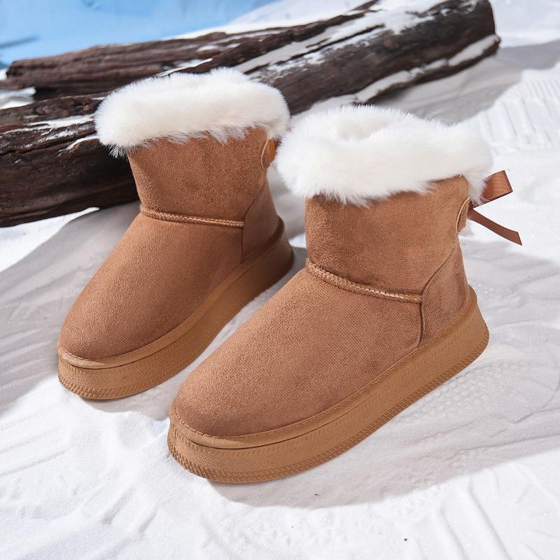 Women's New Winter Fleece Lined Thickened Bread Shoes Furry Cotton Shoes Chunky Sole Elevated Non Slip Warm Snow Boots