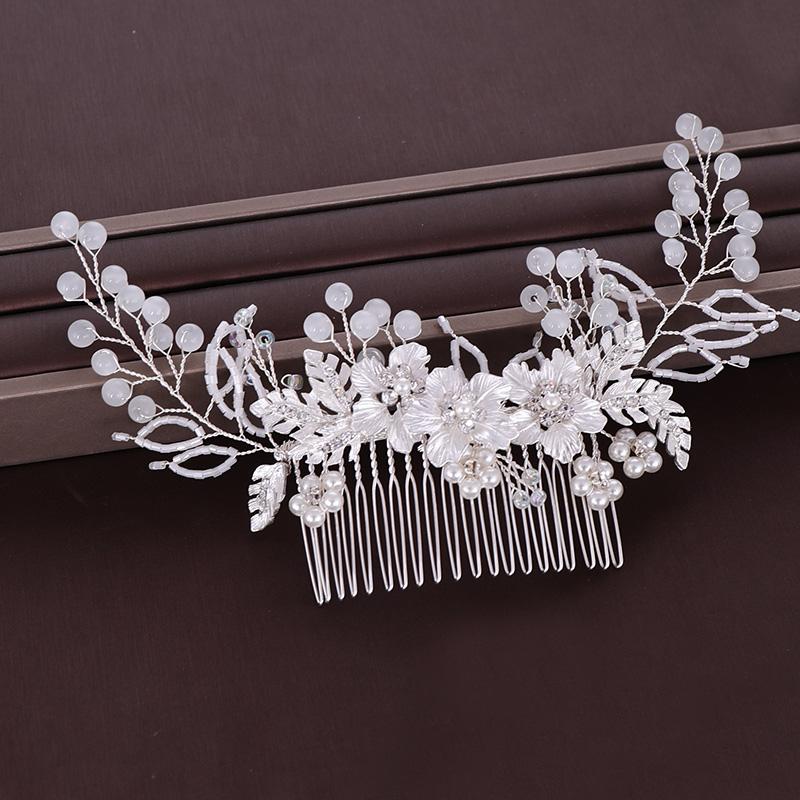 BröllopsPärlHårkam Tiara Silverfärg Blomma BrudHuvudprydnader Hårkam BröllopsHåraccessoarer Handgjord Huvudbonad