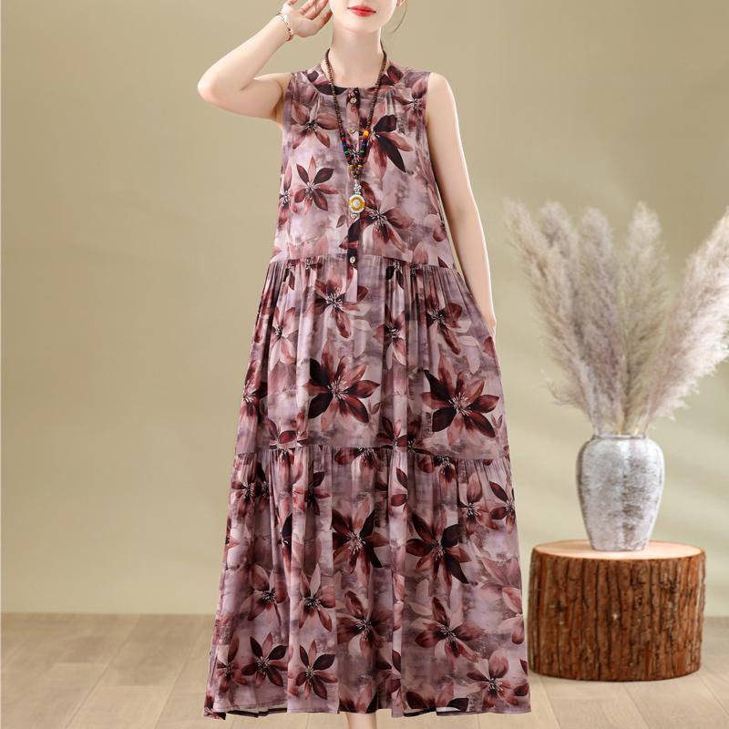 Elegant Woman Summer Dress Casual Loose Plus Size Sleeveless Long Dresses Female Clothing