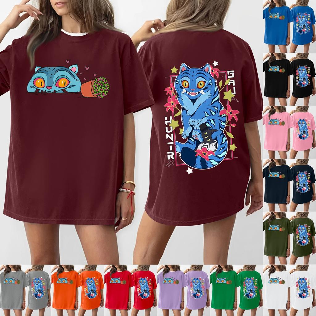 Women's Round Neck Printed Short-sleeved T-shirt Top