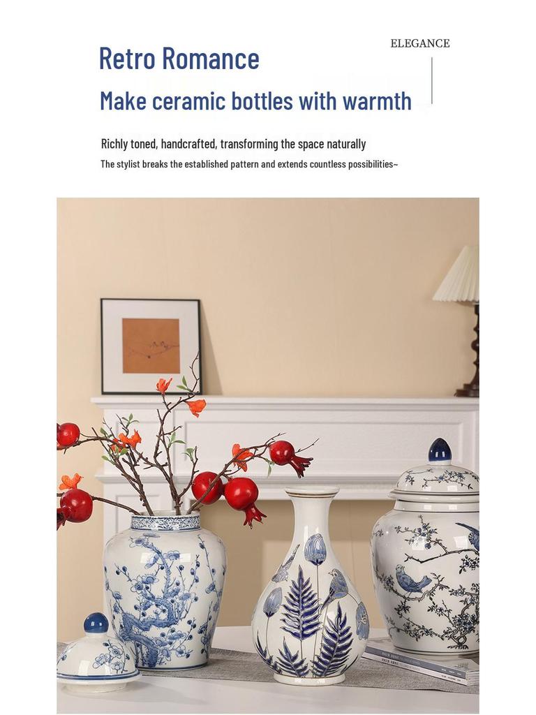 Chinese Retro Blue and White Porcelain Vase for Elegant Flower Arrangements