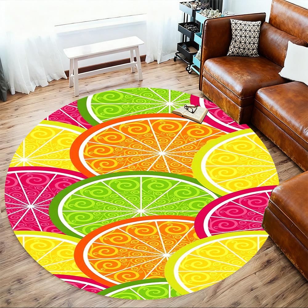 1pc Citrus fruits, Swirl patterns Round Chair mat Area Rug - Non-Slip, Floor Mat for Office, Bedroom, and Indoor Decor -1002202