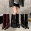 Women's Long Boots Fashion High Heels Pointed Toe Designer Knee High Leather Shoes Metal Belt Buckle 2026 Women Mujer Botas