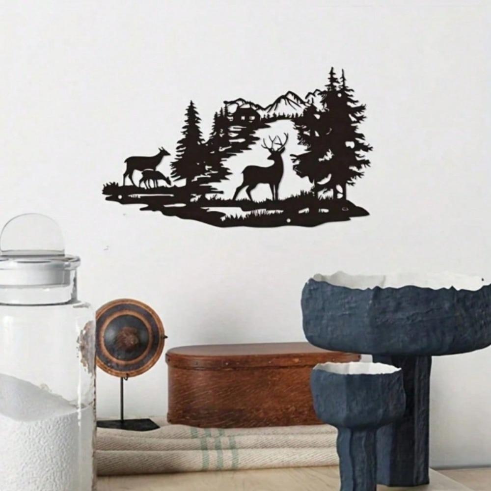 Christmas Iron Wall Art Deer Forest Metal Sculpture Home Decor