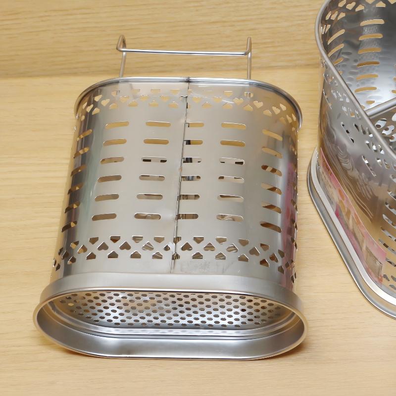 Rustfrit Stål Redskabsholder Til Køkkenbord, 2 Rum Bestik Organizer Med Kroge, Opvaskemaskine Sikker Bestik Tørring