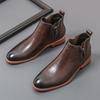 Autumn and Winter Retro Men's Comfortable Pointed Chelsea Short Boots New Men's Side Zipper Wooden Root Bottom Boots