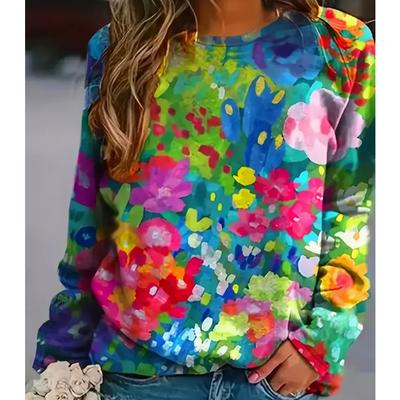 2025 Autumn & Winter Women's New Casual Crew Neck Long Sleeve Top 3D Flower Pattern