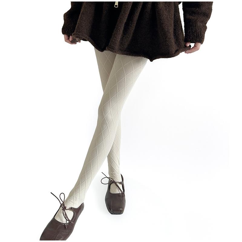 Winter Vintage Grid Tights Women High Waist Elastic Slim Warm Pantyhose 2026 Spring Streetwear Y2k Tights Stocking Leggings