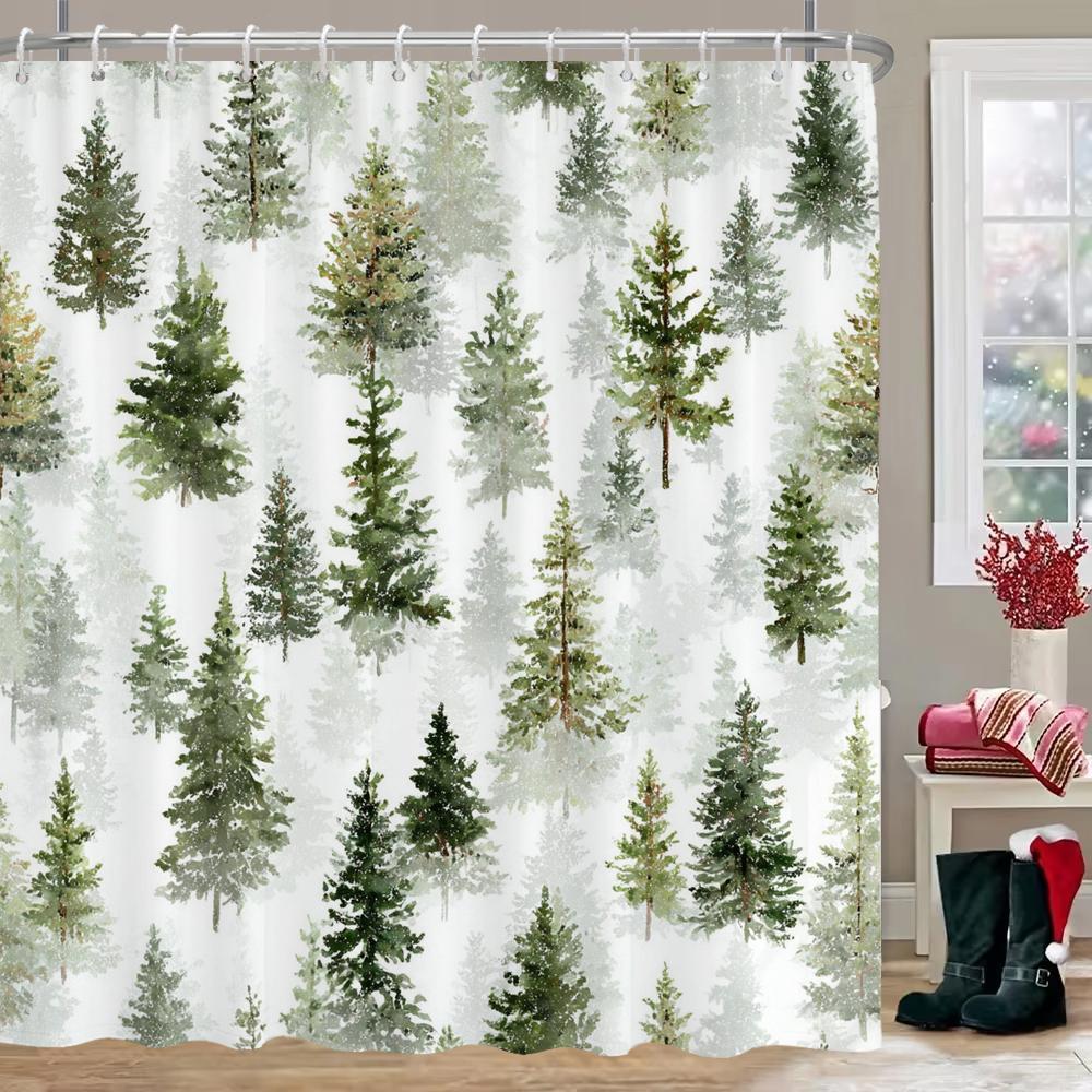 Christmas Tree Shower Curtain, Bathroom Curtain, Merry Christmas Shower Curtain, Home Decoration Christmas Curtain With Hooks