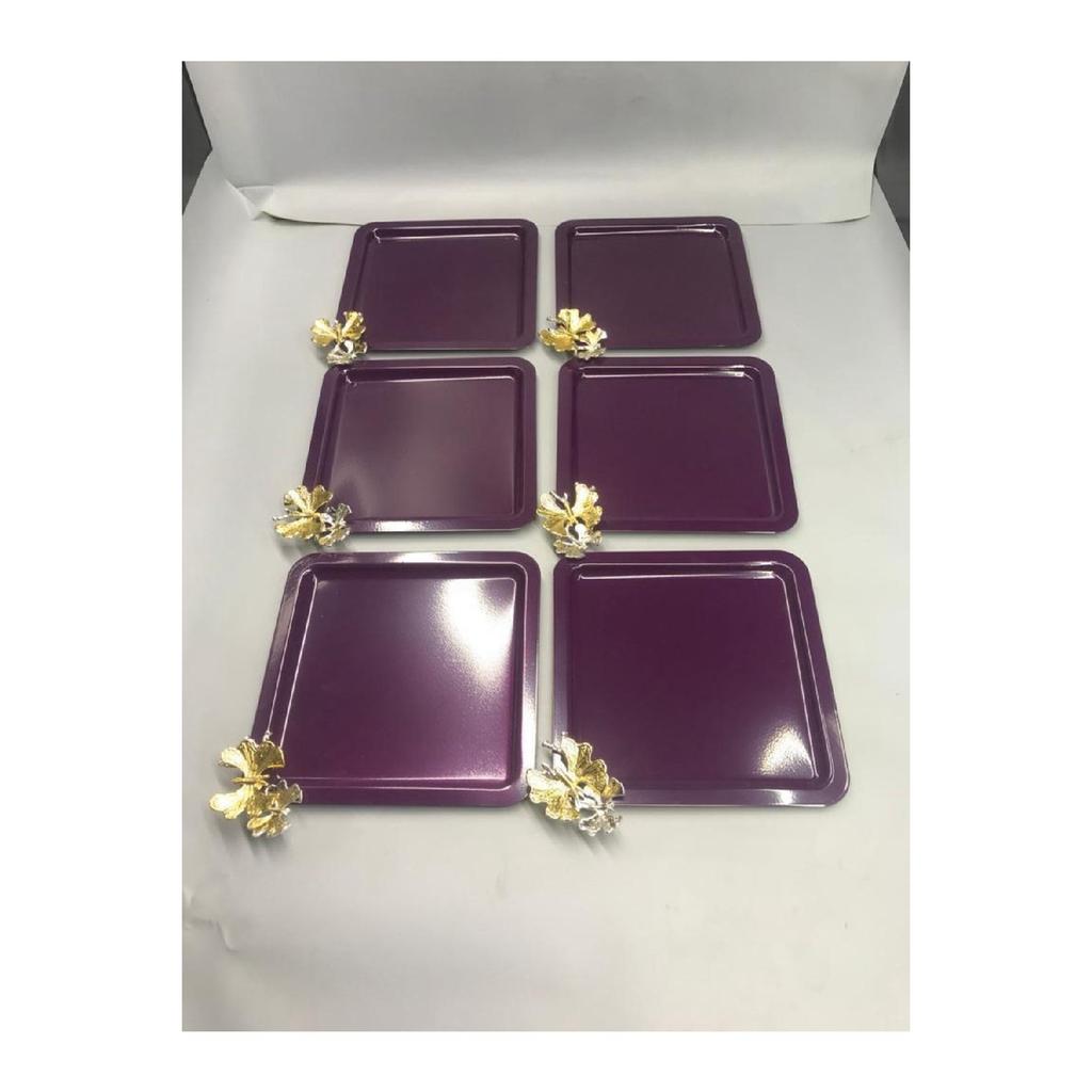 Luxus Quadratisch Schmetterling Zubehör Edelstahl Set von 6 Silber Kaffee, Tee, Dekorative Präsentation Serviertablett