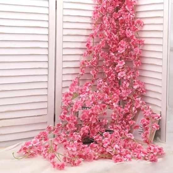 70,8" Künstliche Kirschblüten-Girlande für Frühlingsdekoration, Kunstseidenblumen-HängeRanken für Zuhause, Hochzeitsbogen, Party, Büro, Garten-Dekor