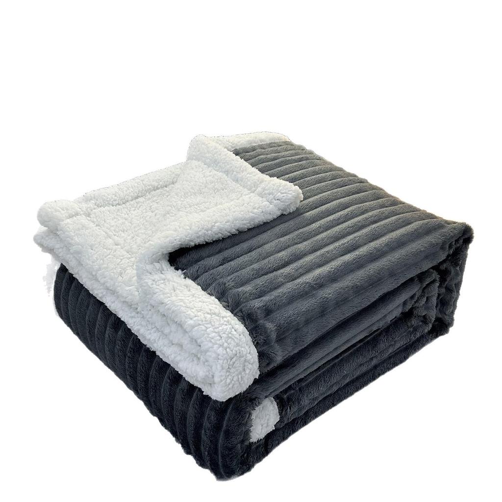 Lambswool & Faux Rabbit Fur Striped Blanket - Sofa Nap & AC Cover