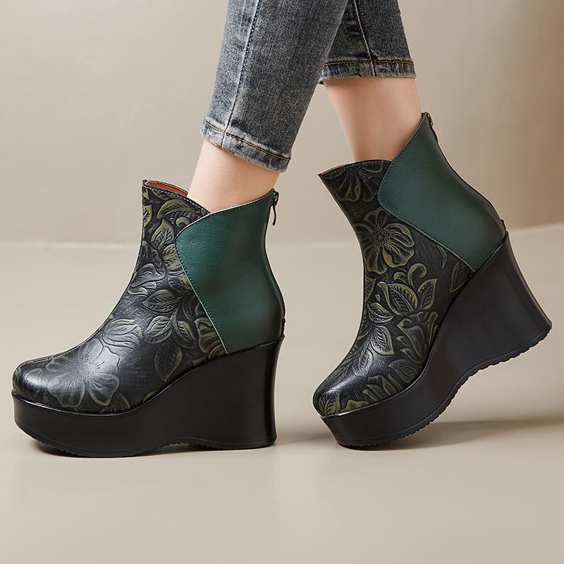 Fashion GKTINOO 2025 Genuine Leather Winter Boots Shoes Women Ankle Boots Female Wedges Boots Women Boot Handmade Platform Shoes Warm