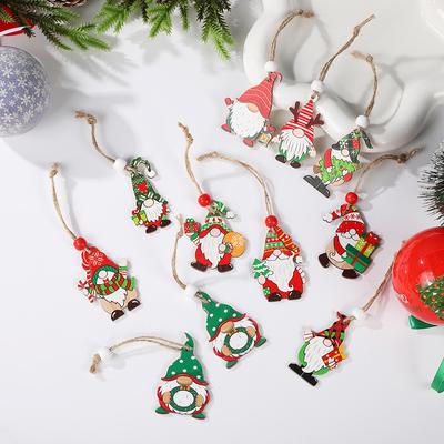 12 PCS Christmas Painted Wooden Pendant Santa Claus Gift Christmas Tree 12 Pack Boxed Decorations