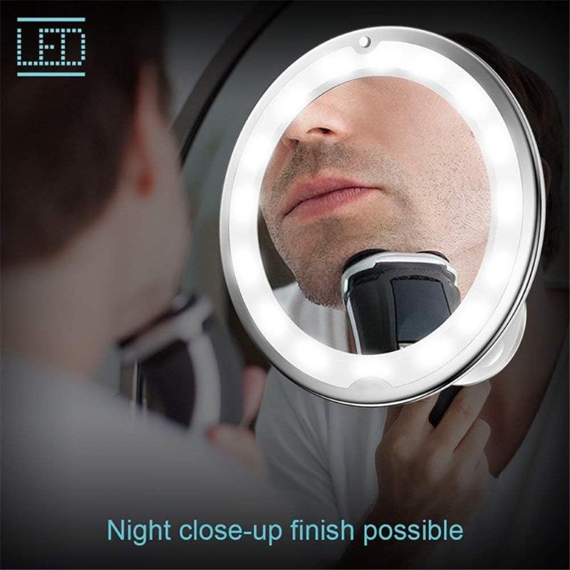 LED Makeup Mirror with Suction Cup, 360-Degree Swivel Flexible Gooseneck 10X Magnifying Foldable Precision Sharpness Mirror
