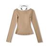 Chic Two-Piece Illusion Halter Neck Beaded Long Sleeve Ruched Top for Fall
