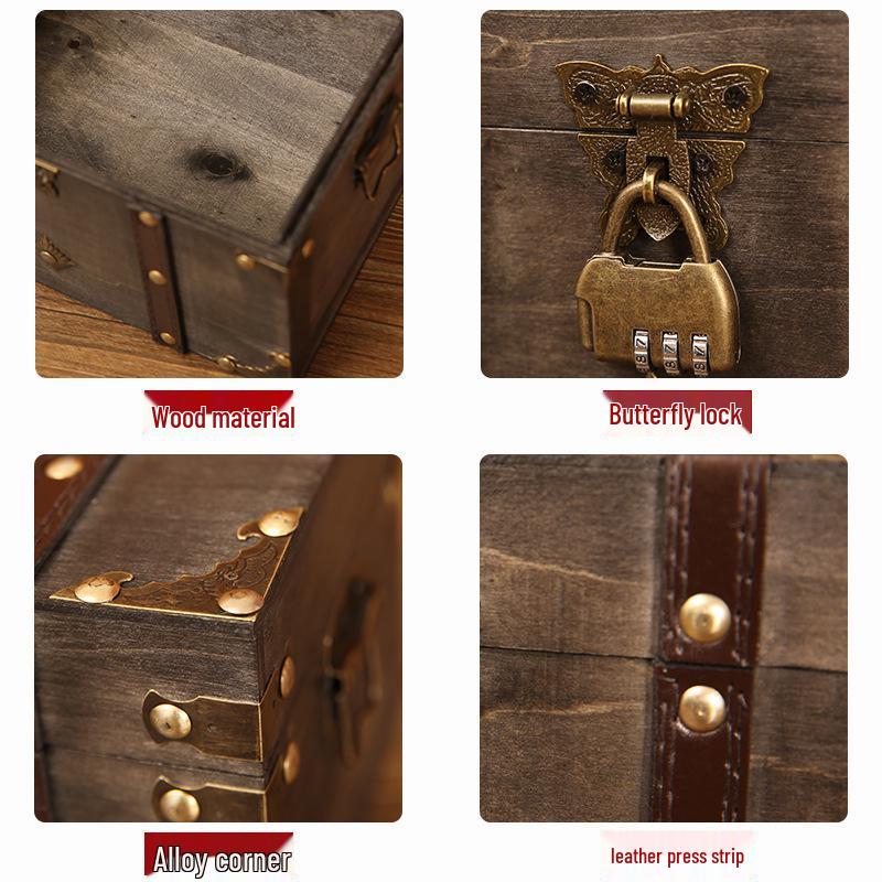Retro-Style Wooden Jewelry Box with Lock and Stone Accents