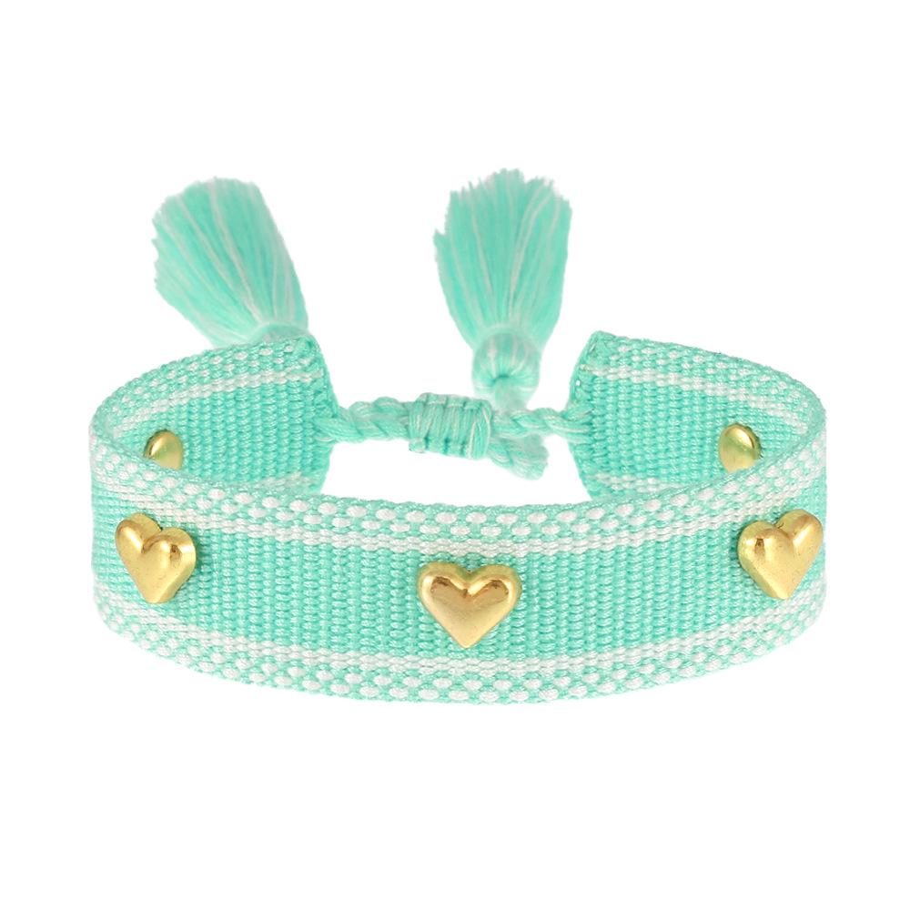 European-American Nail Style Double-Sided Woven Bracelet with Tassel, 1.3cm Handmade Wristband for Couples