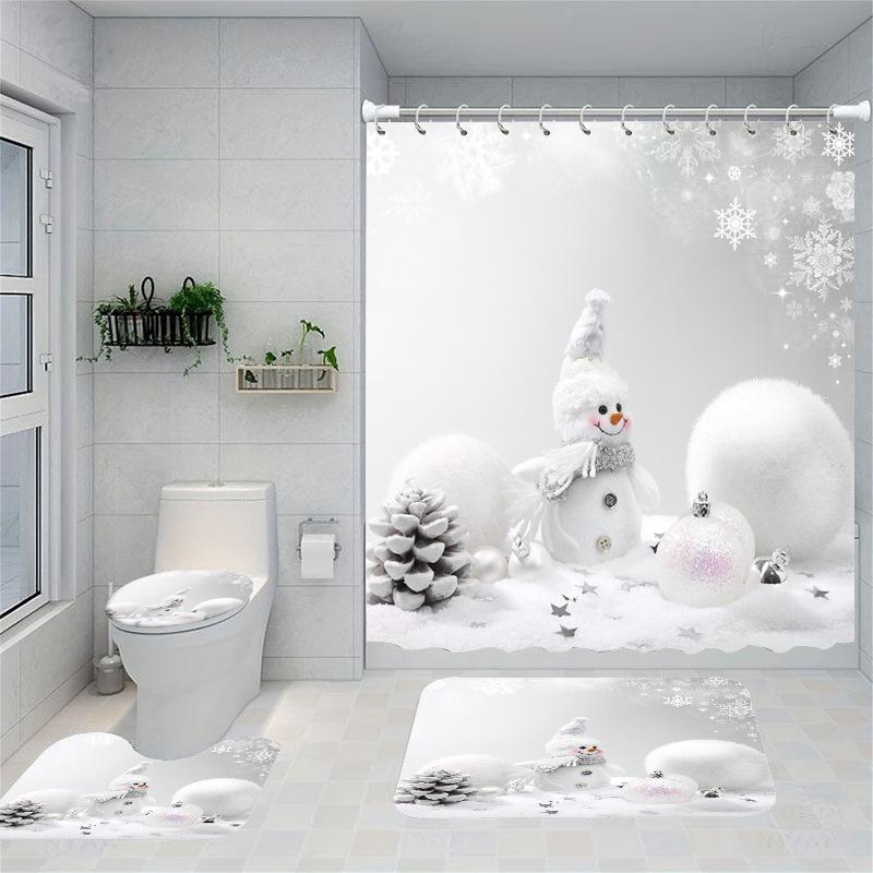 Christmas Series Shower Curtain Digital Printing Bathroom Shower Curtain Four-Piece Polyester Shower Curtain