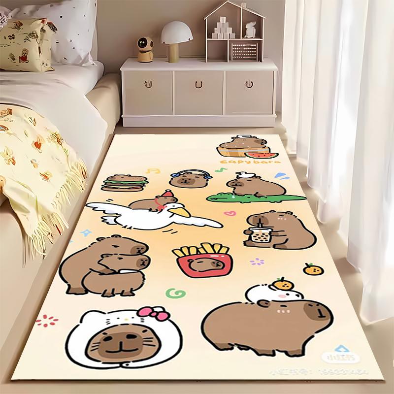 Cute Capybara Cartoon Pattern Carpet for Kids Room or Living Space Suitable for Use As an Anti-slip for Living Room Bedroom Sofas