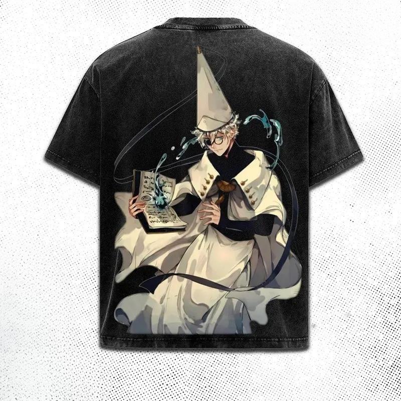 Qifrey Print T-shirt Anime Witch Hat Atelier Clothing Men Women Cotton Tshirts Retro Washed T Shirt Harajuku Unisex Casual Tops