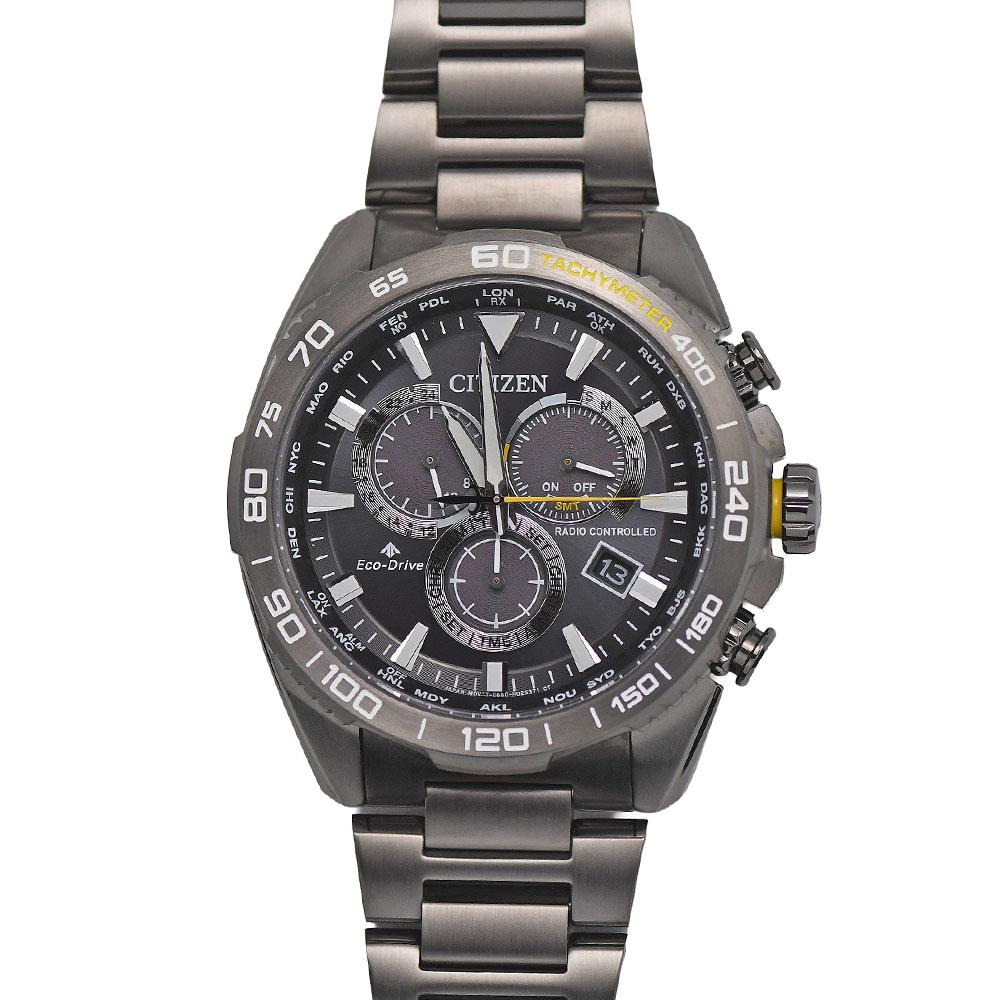 

[Savings with coupons x more points up] CITIZEN Citizen PROMASTER LAND Men s Eco Drive Solar Radio Chronograph World Time Black CB5037-84E [Used]