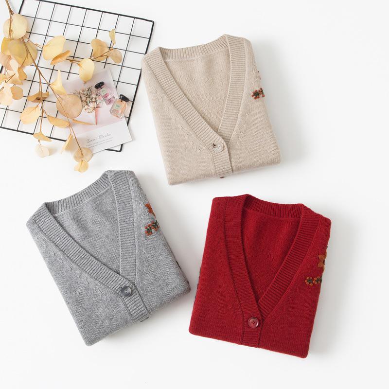 Handmade Embroidered Cashmere Sweater Cardigan - Autumn/Winter Fashion Knitwear